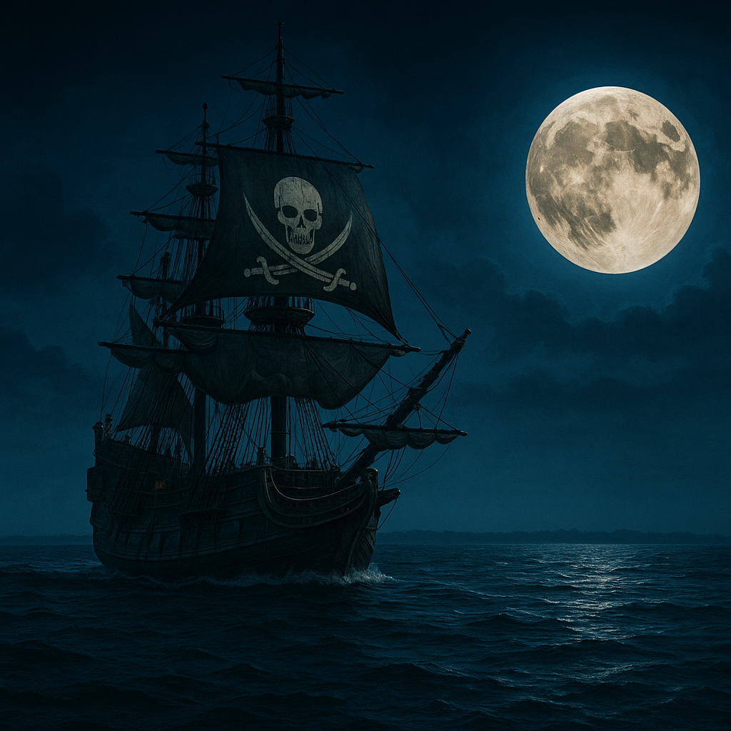 Pirates369 heritage - Pirate ship sailing under the moonlight